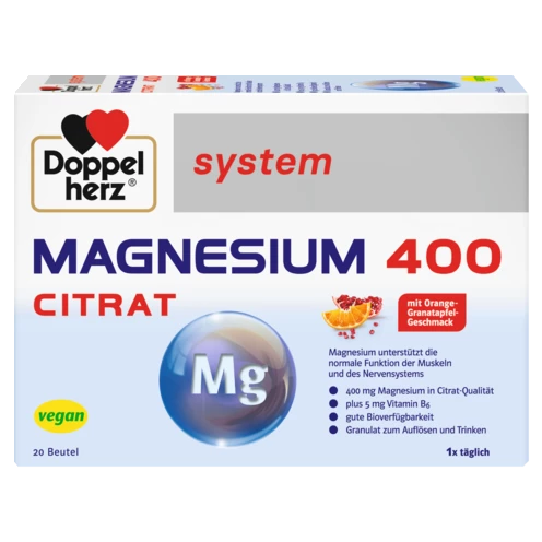 Abbildung der Produktverpackung Doppelherz system MAGNESIUM 400 CITRAT Frontansicht